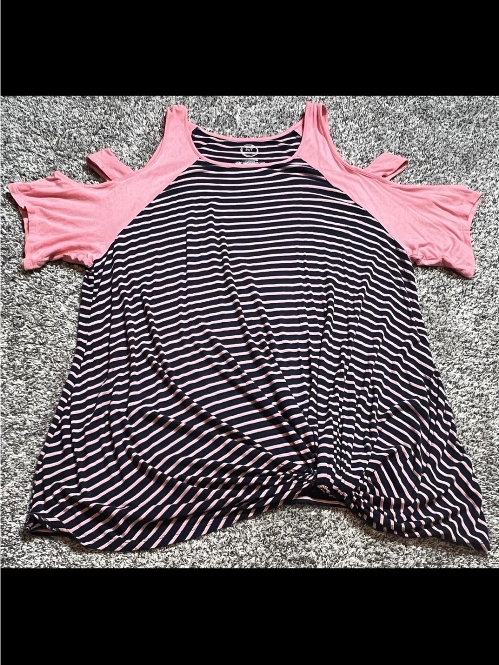 Maurices Pink and Black Striped Cold-Shoulder Knot Tee